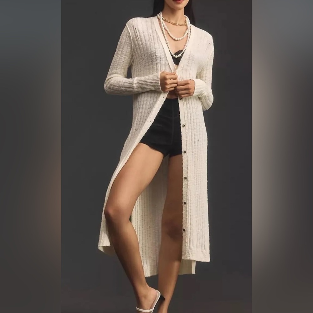 Anthropologie Pilcro Ribbed Long Duster Cardigan size S NWT (small flaw)